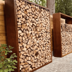 Cortenstalen houtopslag