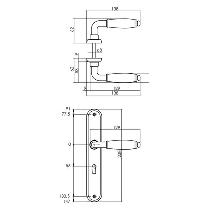 Intersteel Door handle Zucchini with oval shield 235x40x8mm keyhole 56mm matt chrome