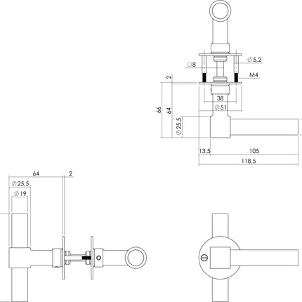 Intersteel Deurkruk L/T-model met rozet 2 mm rvs/zwart