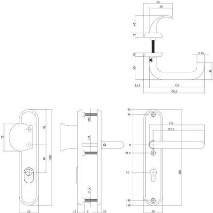 Intersteel Security fitting SKG*** profile cylinder hole 55 mm matt black with core pull protection front door fitting