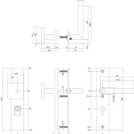 Intersteel Security fitting core pull protection profile cylinder hole rectangular matt black 55 mm front door fitting