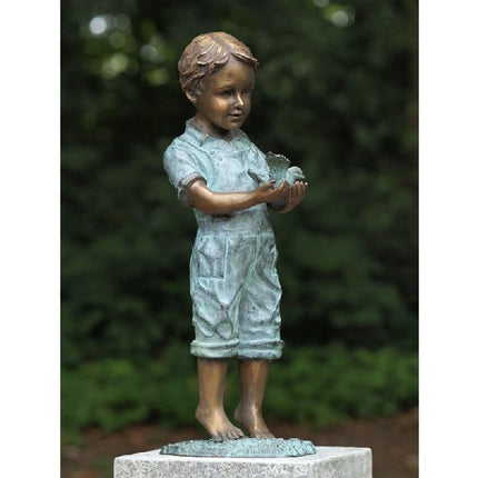 Bronzen beeld Jongen met vogel 53x17x19cm