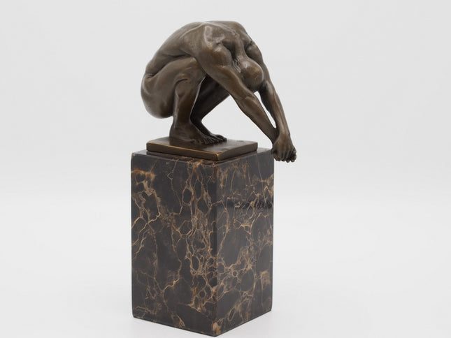 Bronzen beeld Duiker op marmer sokkel 24x8x13cm