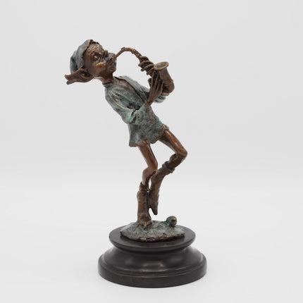 Bronzen beeld Pixie met saxofoon 26x12x12cm