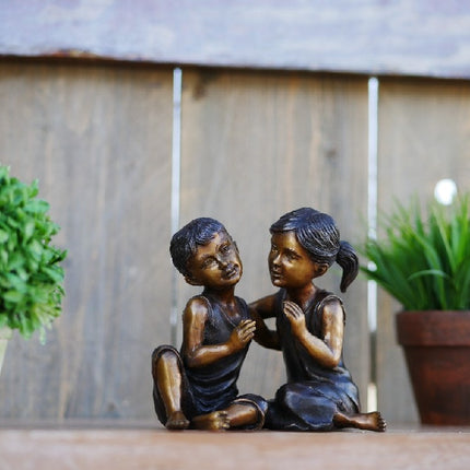 Bronze statue Laughing children's couple 13x10x14cm