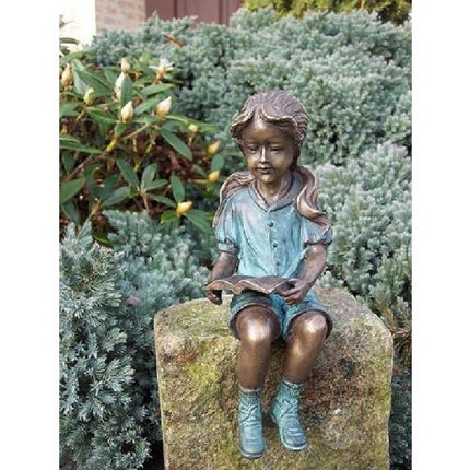 Bronzen beeld Lezend meisje 20x7x8cm
