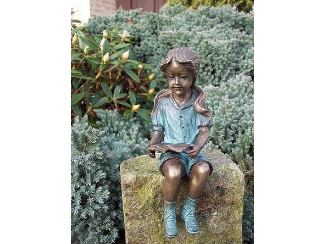 Bronzen beeld Lezend meisje 20x7x8cm