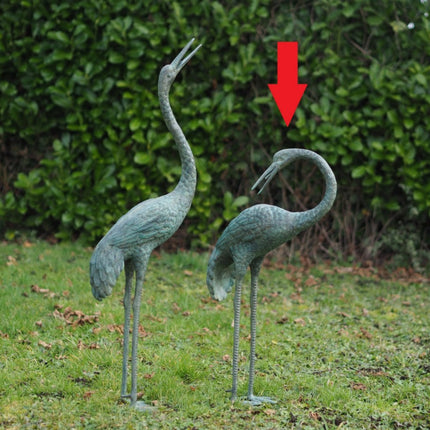 Bronzen beeld Kraanvogel hoofd naar beneden 75x15x40cm