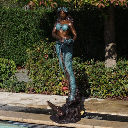 Bronzen beeld Mermaid with shell fountain 173x55x72cm 48kg