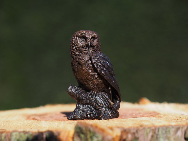Bronzen beeld Uil op boomstronk 11x5x7cm