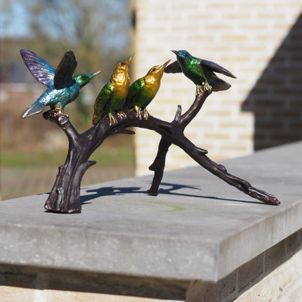 Bronzen beeld 4 vogels op tak 43x23x23cm