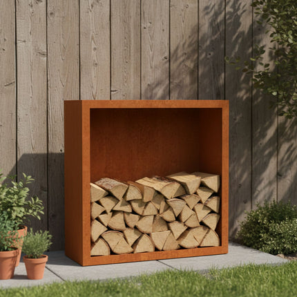 Cortenstalen houtopslag met achterwand 100x38,5x100 cm
