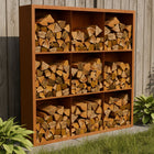 Cortenstalen houtopslag met 9 Vakken met achterwand 200x38,5x200 cm