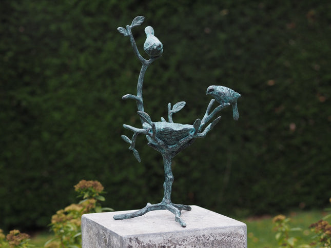 Bronzen beeld Voederschaaltje vogels 40x18x18cm