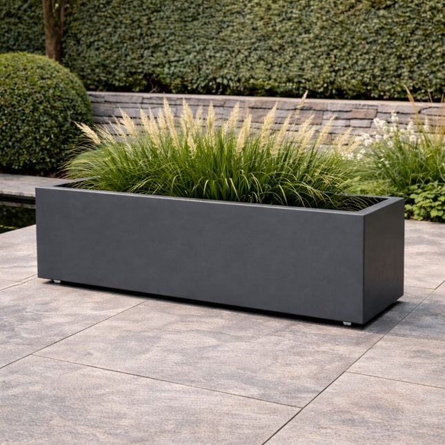 GARDRA Polyester plantenbak met wielen 150x50x60 cm - Zwartgrijs (RAL 7021)