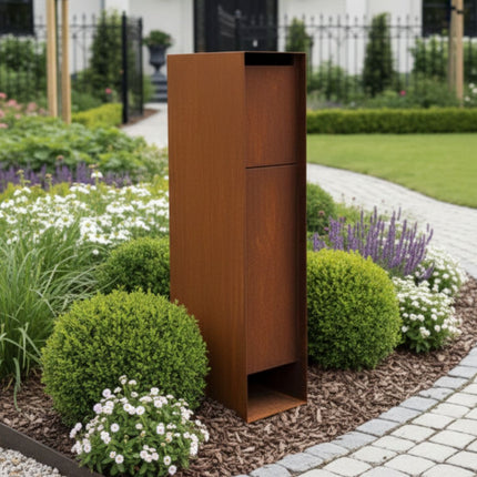 Cortenstaal Pakketbrievenbus GB001 Achtertuitname