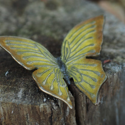 Bronzen beeld Gele vlinder hot patina 3x12x14cm