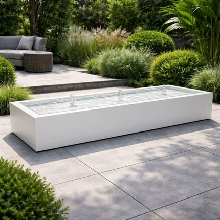 Langwerpige aluminium watertafel met fonteinen 300x100x40cm 79kg - Zuiver Wit (RAL 9010)