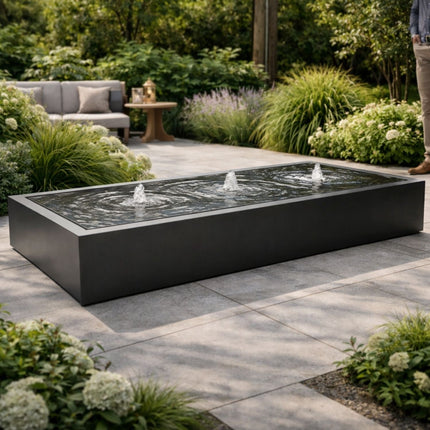 Langwerpige aluminium watertafel met fonteinen 300x120x40cm 88kg