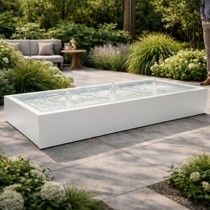 Langwerpige aluminium watertafel met fonteinen 300x120x40cm 88kg - Zuiver Wit (RAL 9010)