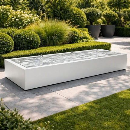 Langwerpige aluminium watertafel met fonteinen 300x120x40cm 88kg - Zuiver Wit (RAL 9010)
