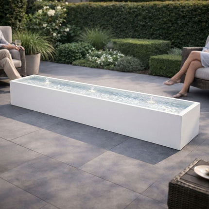 Langwerpige aluminium watertafel met fonteinen 300x60x40cm 57kg - Zuiver Wit (RAL 9010)