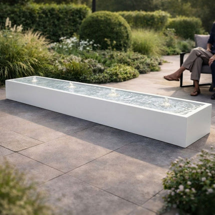 Langwerpige aluminium watertafel met fonteinen 400x60x40cm 75kg - Zuiver Wit (RAL 9010)