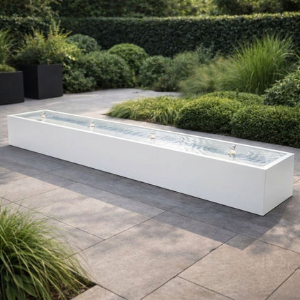 Langwerpige aluminium watertafel met fonteinen 400x60x40cm 75kg - Zuiver Wit (RAL 9010)