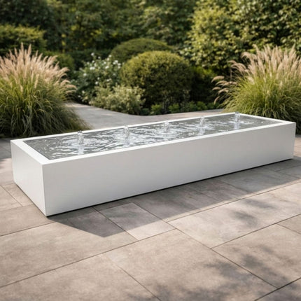 Langwerpige aluminium watertafel met fonteinen 500x150x40cm 158kg - Zuiver Wit (RAL 9010)