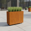 Langwerpige cortenstalen plantenbak met wielen 100x40x80 cm