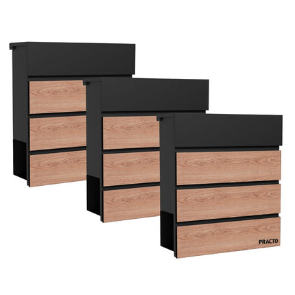 Practo Garden Brievenbussen Cannes Mat Zwart met houtlook | Set van 3 stuks