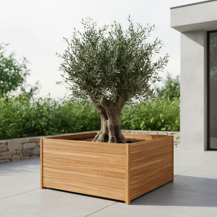 Vierkante Hardhouten plantenbak met poten 140x140x68 cm
