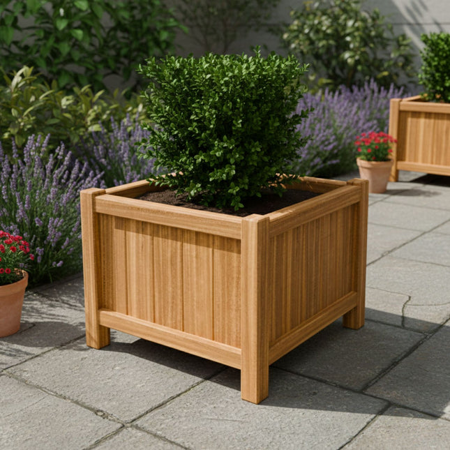 Vierkante Hardhouten plantenbak met poten 80x80x60 cm