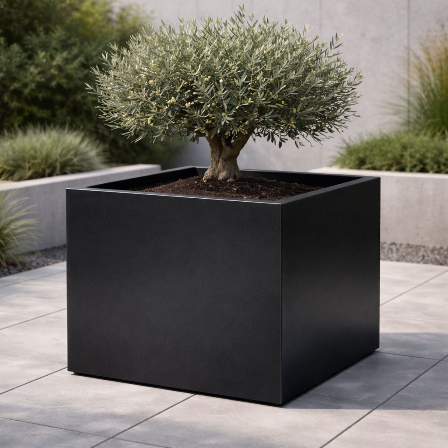 large square black plant pots Square aluminum planter 80x80x80 cm - Jet black (RAL 9005) | Doi