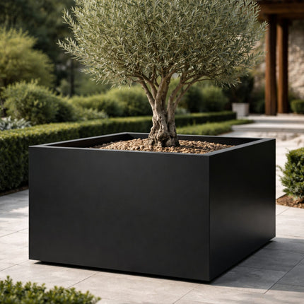 Vierkante aluminium plantenbak 120x120x80 cm - Gitzwart (RAL 9005)