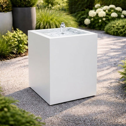 Vierkante aluminium watertafel met fontein 60x60x70cm 23kg - Zuiver Wit (RAL 9010)