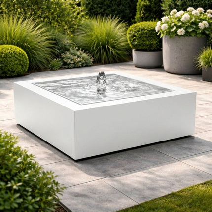 Vierkante aluminium watertafel met fontein 80x80x40cm 26kg - Zuiver Wit (RAL 9010)