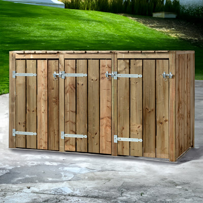 Impregnated Wood Wheelie Bin Store 3x 240 Liter 205x88x119cm