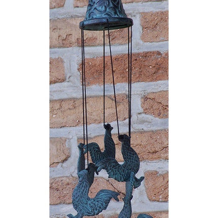 Bronzen Windgong met hanen 30x9x9cm