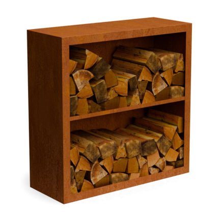 Cortenstalen houtopslag met 2 Vakken met achterwand 100x38,5x100 cm - Doika - Houtopslag - Geroba -  - EguraDC21AW