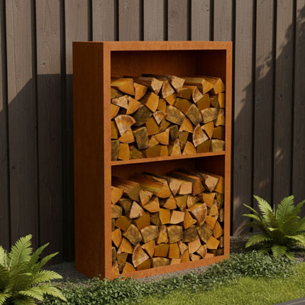 Cortenstalen houtopslag met 2 Vakken met achterwand 100x38,5x150 cm - Doika - Houtopslag - Geroba -  - EguraDC31AW