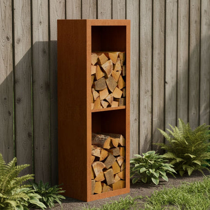 Cortenstalen houtopslag met 2 Vakken met achterwand 50x38,5x150 cm - Doika - Houtopslag - Geroba -  - EguraDC11AW