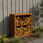 Cortenstalen houtopslag met 4 Vakken met achterwand 100x38,5x100 cm - Doika - Houtopslag - Geroba -  - EguraDC22AW