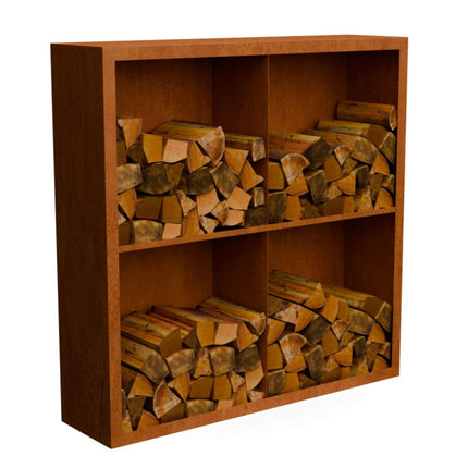 Cortenstalen houtopslag met 4 Vakken met achterwand 150x38,5x150 cm - Doika - Houtopslag - Geroba -  - EguraDC41AW