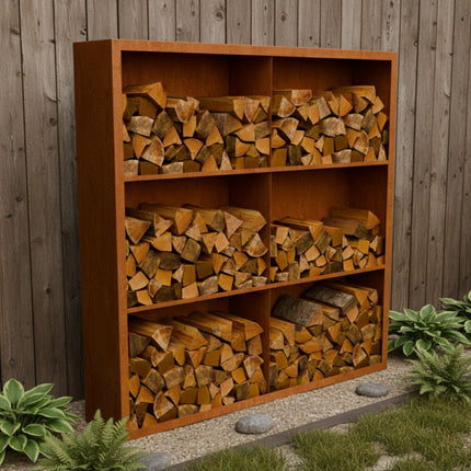 Cortenstalen houtopslag met 6 Vakken met achterwand 200x38,5x200 cm - Doika - Houtopslag - Geroba -  - EguraDC102AW