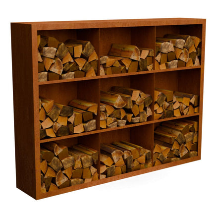Cortenstalen houtopslag met 9 Vakken met achterwand 200x38,5x150 cm - Doika - Houtopslag - Geroba -  - EguraDC93AW
