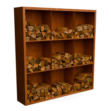 Cortenstalen houtopslag met 9 Vakken met achterwand Outlet 200x38,5x200 cm - Doika - Houtopslag - Geroba -  - EguraDC103AW outlet