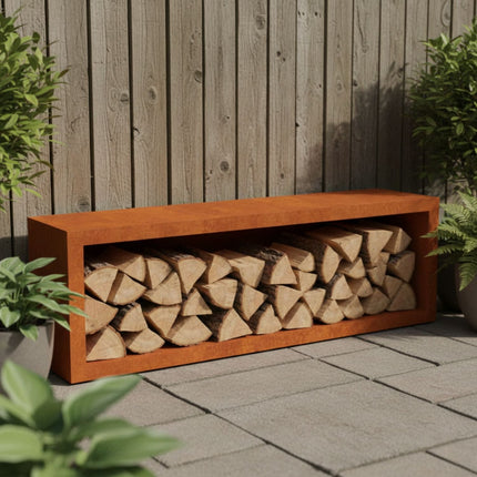 Cortenstalen houtopslag met achterwand 150x38,5x50 cm - Doika - Houtopslag - Geroba -  - EguraAWC7