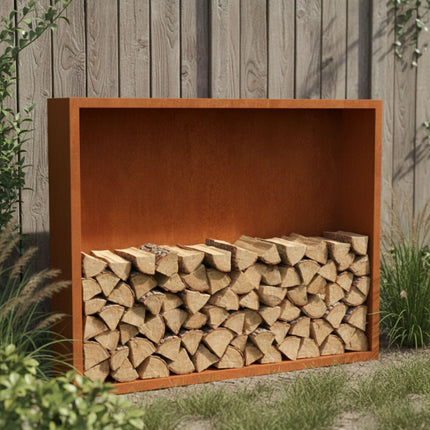 Cortenstalen houtopslag met achterwand 200x38.5x150 cm - Doika - Houtopslag - Geroba -  - EguraAWC9