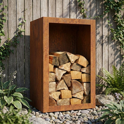 Cortenstalen houtopslag met achterwand 50x30x85 cm - Doika - Houtopslag - Geroba -  - EguraAWC11